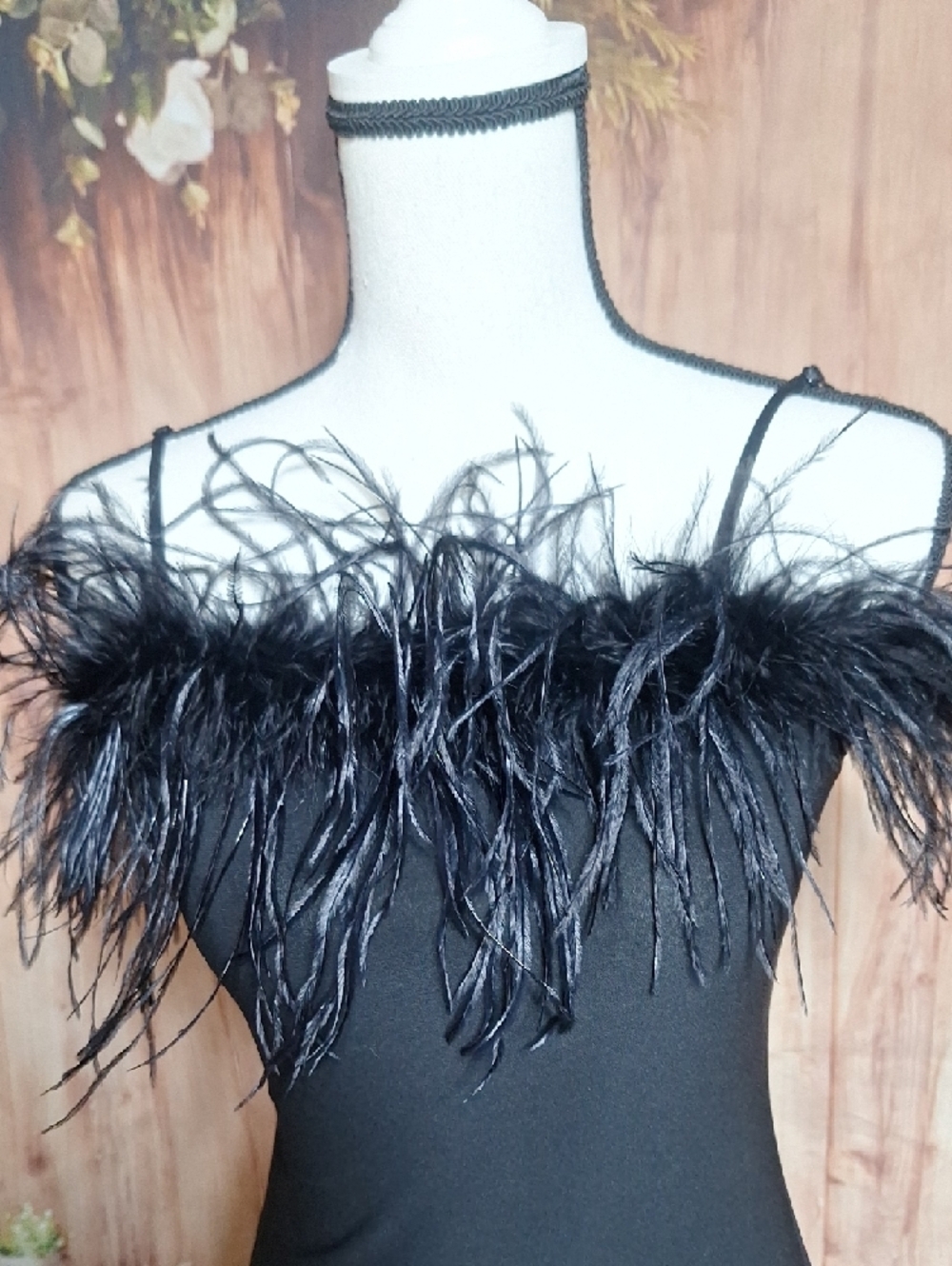 Black Feather Trim Prom Formal Gown - Picture 3 of 8